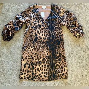 Everly Cheetah Print Dress With Puff Sleeves (A54)